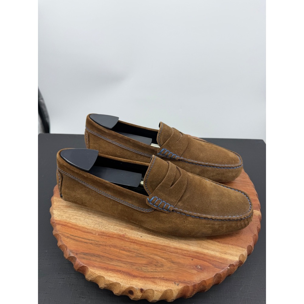 To Boot New York Ashton Penny Loafer Mens 9 Brown Suede Blue Stitch Driver Italy